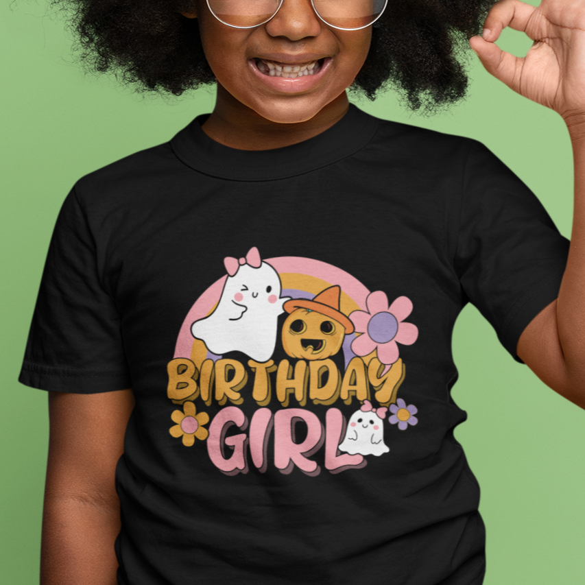 Birthday Girl Halloween T Shirt For Kid Retro Halloween Celebrate Birthday Party For Cute Girls Kids - Wonder Print Shop