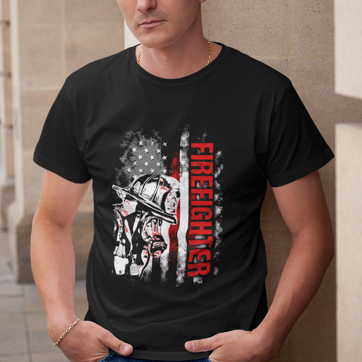 Firefighter T Shirt Firefighter Fireman American Flag Thin Red Line Firefighter - Wonder Print Shop