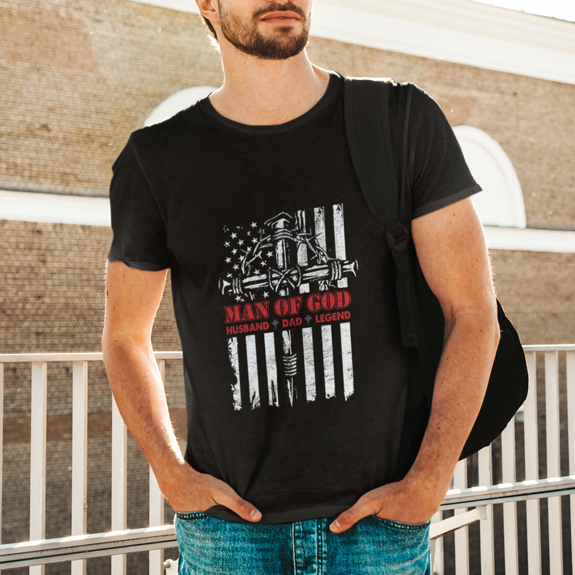 Father's Day T Shirt Man Of God Husband Dad Legend Blessed Dad Daddy Cross Christian Religious Father's Day Funny Gifts for Christian Dads Men - Wonder Print Shop