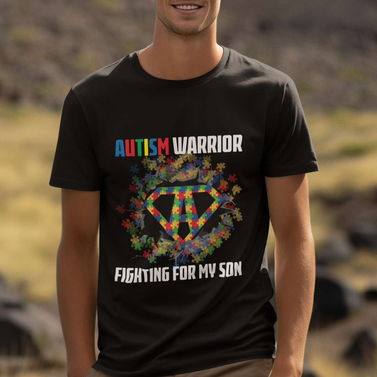 Autism Warrior Fighting For My Son Mom Dad Parents T Shirt - Wonder Print Shop