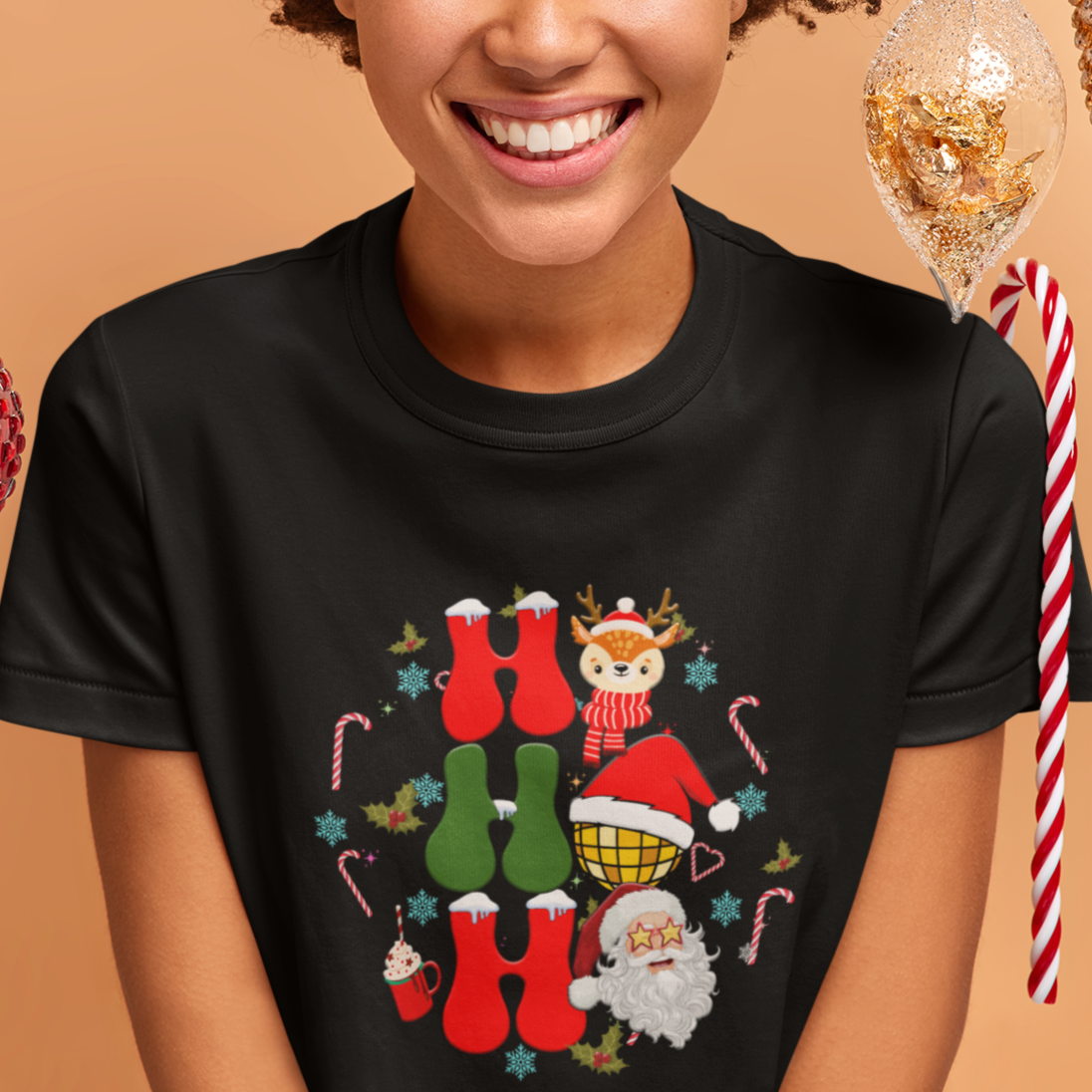 Retro Groovy Christmas Ho Ho Ho Reindeer Disco Ball Santa Xmas T Shirt - Wonder Print Shop