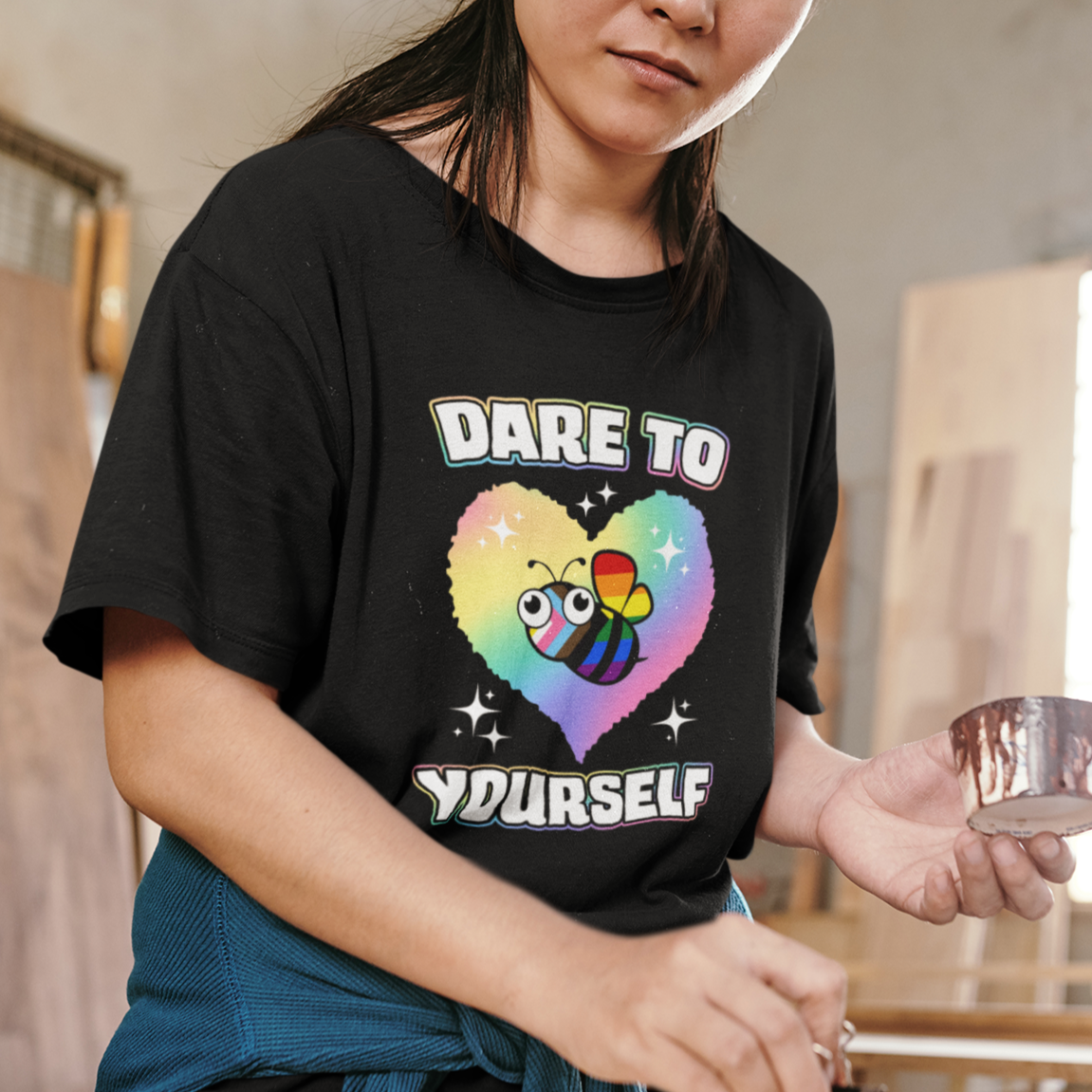Gay Ally T Shirt Cute Bee LGBTQIA Dare To Be Yourself Rainbow LGBT Gay Pride Flag - Wonder Print Shop