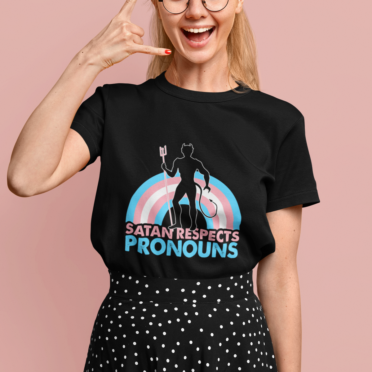 Gay Pride T Shirt Satan Respects Pronouns Pride Month Demon Trans Kids Transgender Pride Flag - Wonder Print Shop