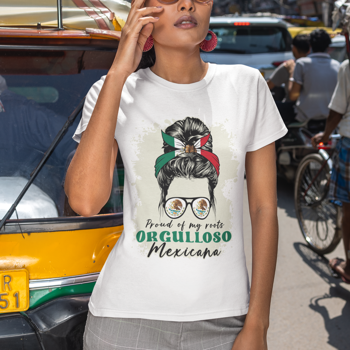 Mexican Girl T Shirt For Women Proud Of My Roots Orgulloso Mexicana Messy Bun Latina Hispanic - Wonder Print Shop