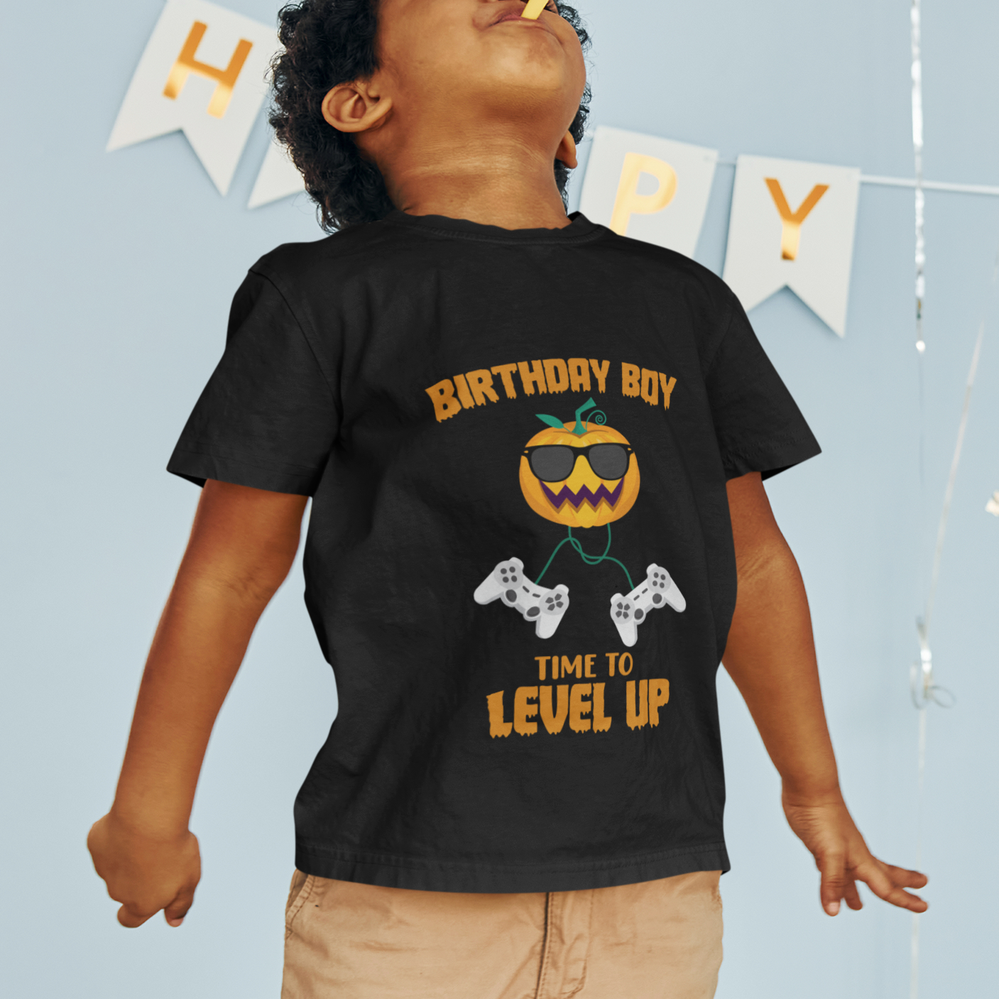 Birthday Boy Gamer T Shirt For Kid Time To Level Up New Age Halloween Scary Pumpkin Video Game Gaming - Wonder Print Shop