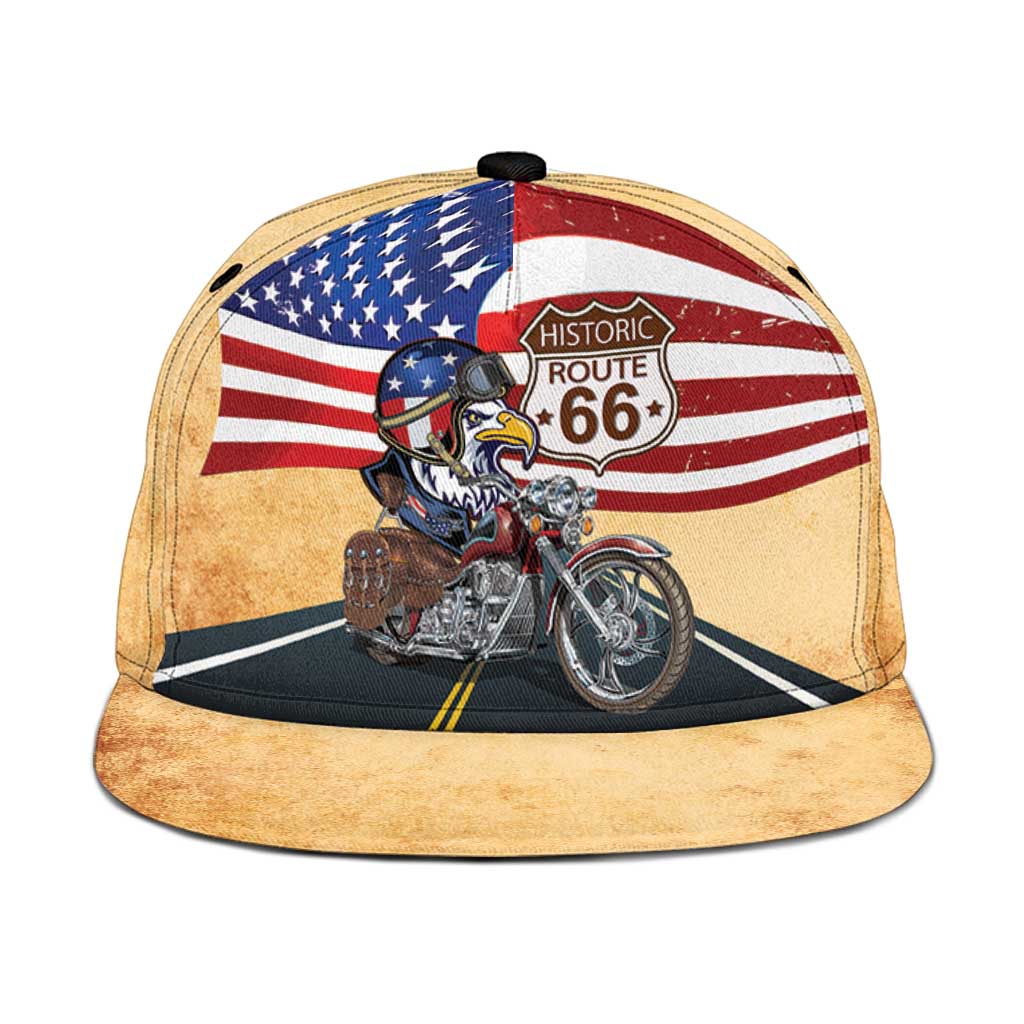 Route 66 United States Snapback Cap Historic Highway USA Eagle With Motorcycle - Wonder Print Shop