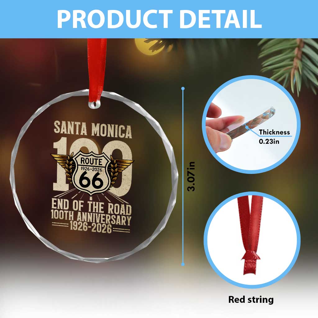 Route Highway 66 100 Year Centennial Anniversary Souvenir Crystal Glass Ornament Santa Monica End of the Road