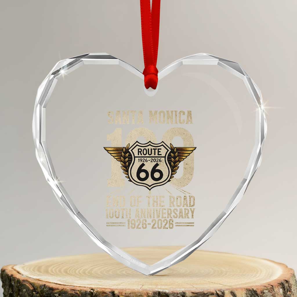 Route Highway 66 100 Year Centennial Anniversary Souvenir Heart Crystal Glass Ornament Santa Monica End of the Road