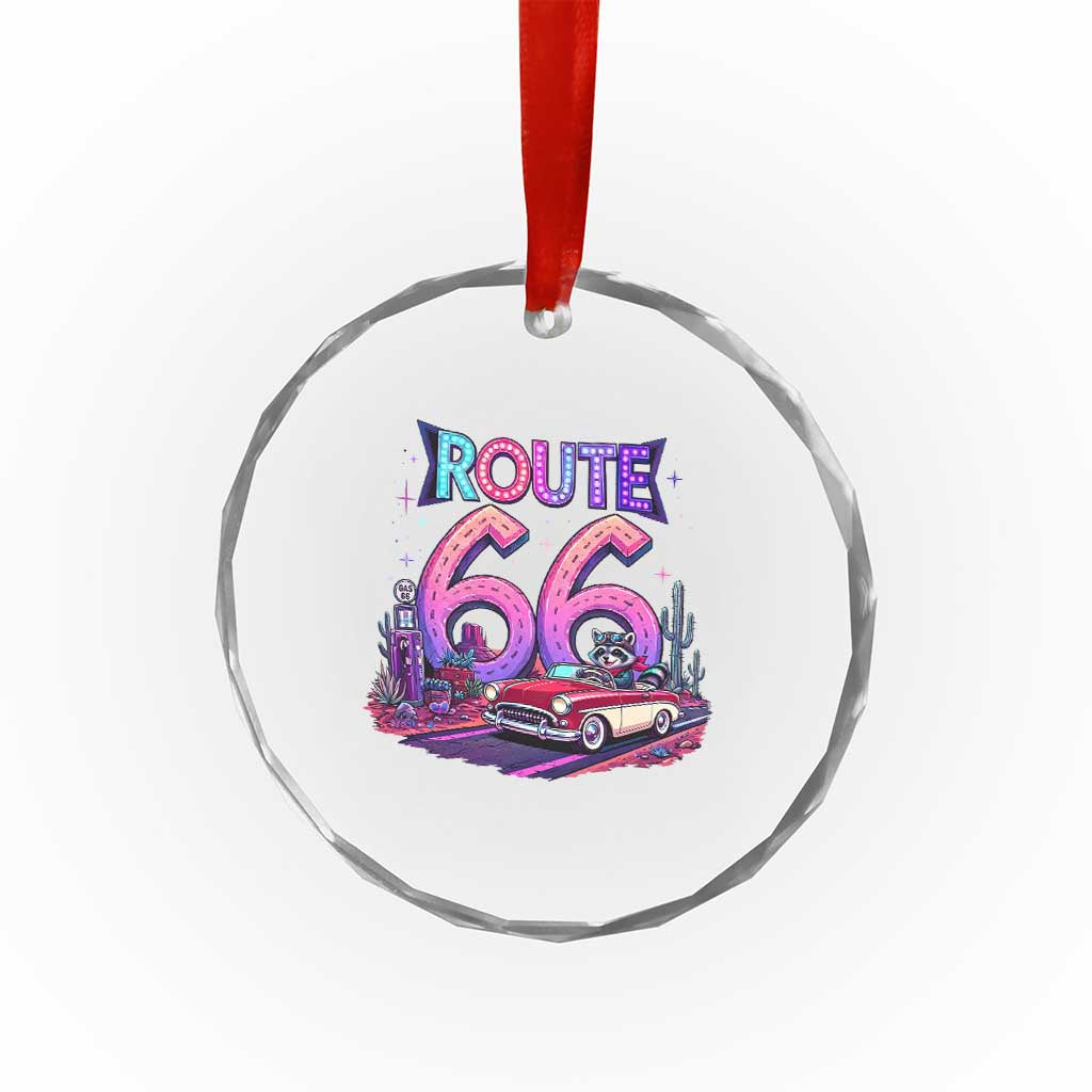Route Highway 66 Americana Adventure Crystal Glass Ornament Cute Raccoon Driving Car