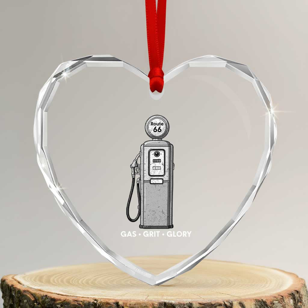 Route Highway 66 Americana Road Trip Heart Crystal Glass Ornament Gas Grill Glory