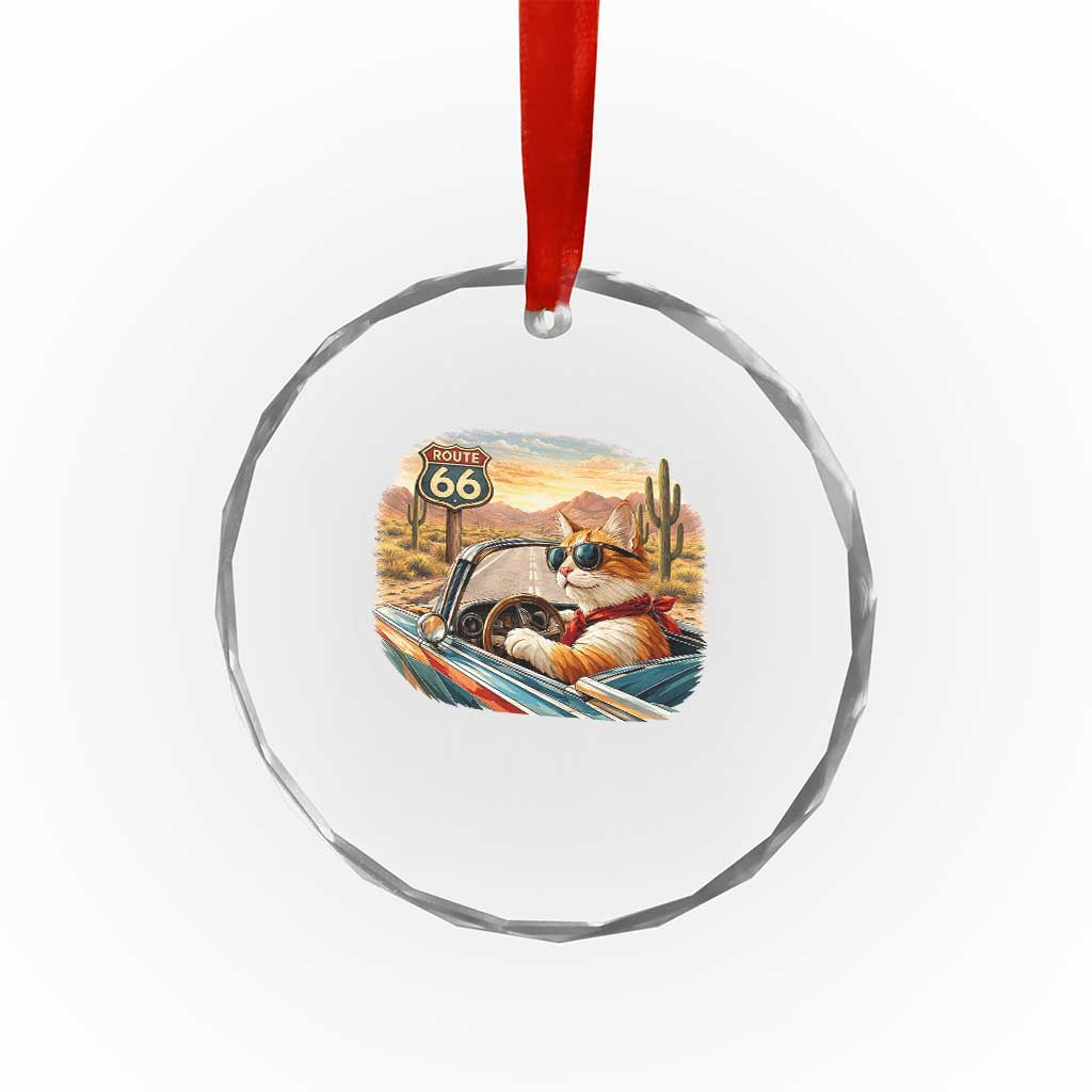 Route Highway 66 Cat Crystal Glass Ornament Americana Road Trip