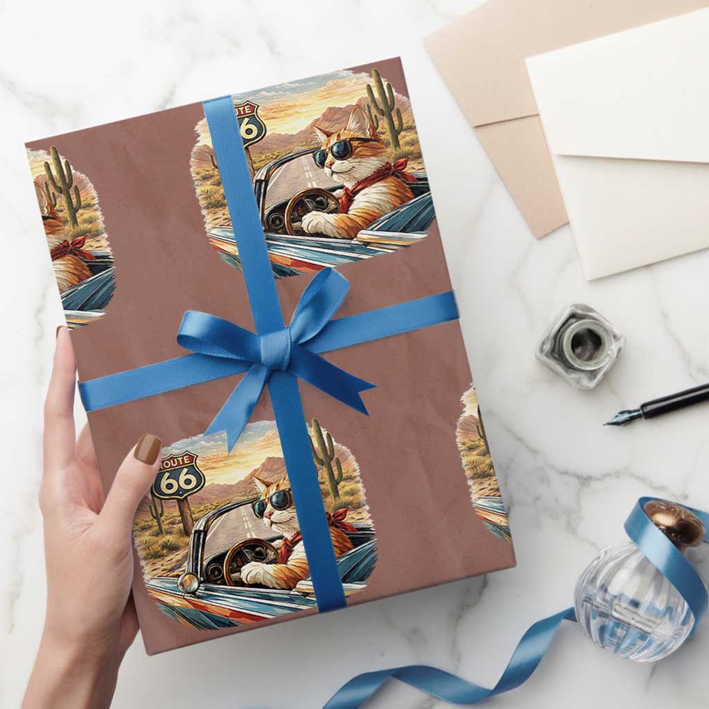 Route Highway 66 Cat Wrapping Paper Roll Americana Road Trip