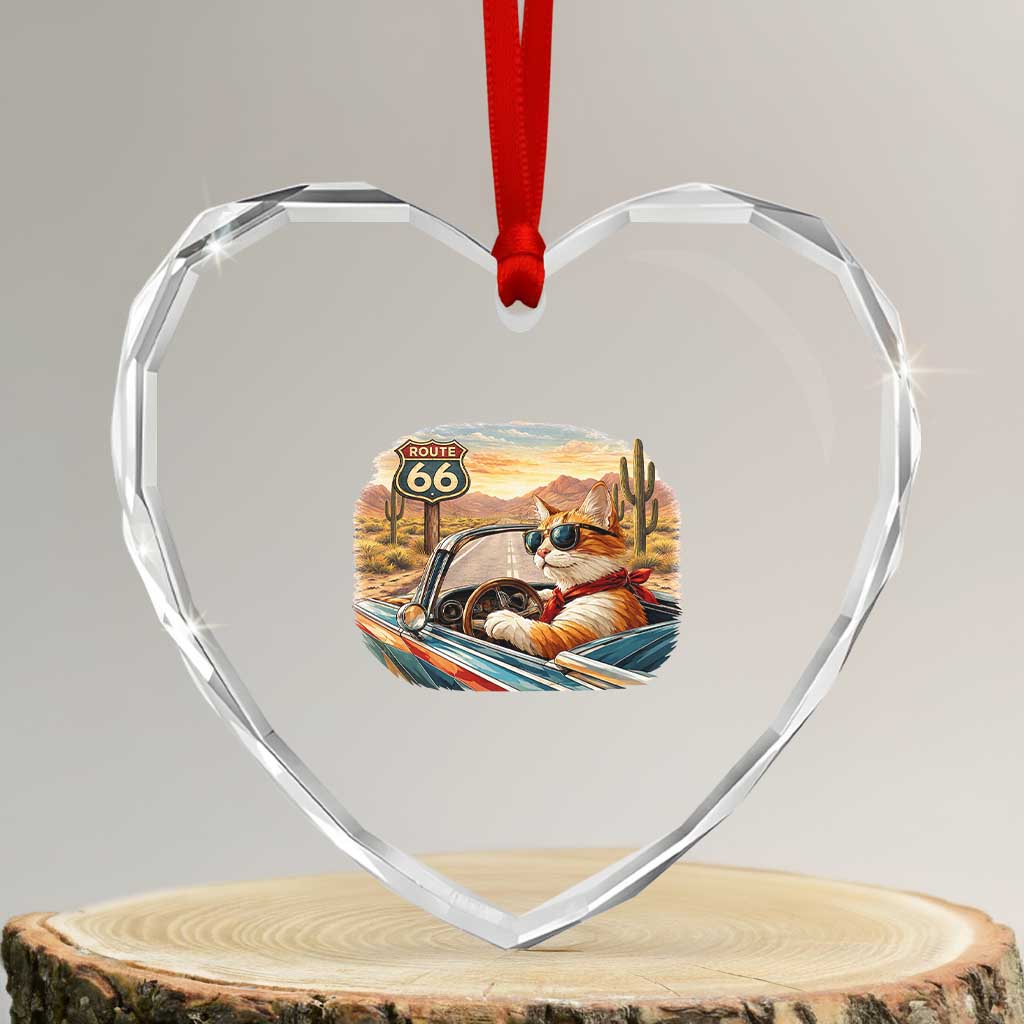 Route Highway 66 Cat Heart Crystal Glass Ornament Americana Road Trip