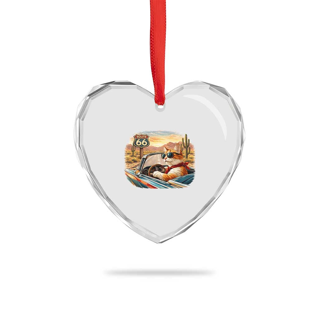 Route Highway 66 Cat Heart Crystal Glass Ornament Americana Road Trip