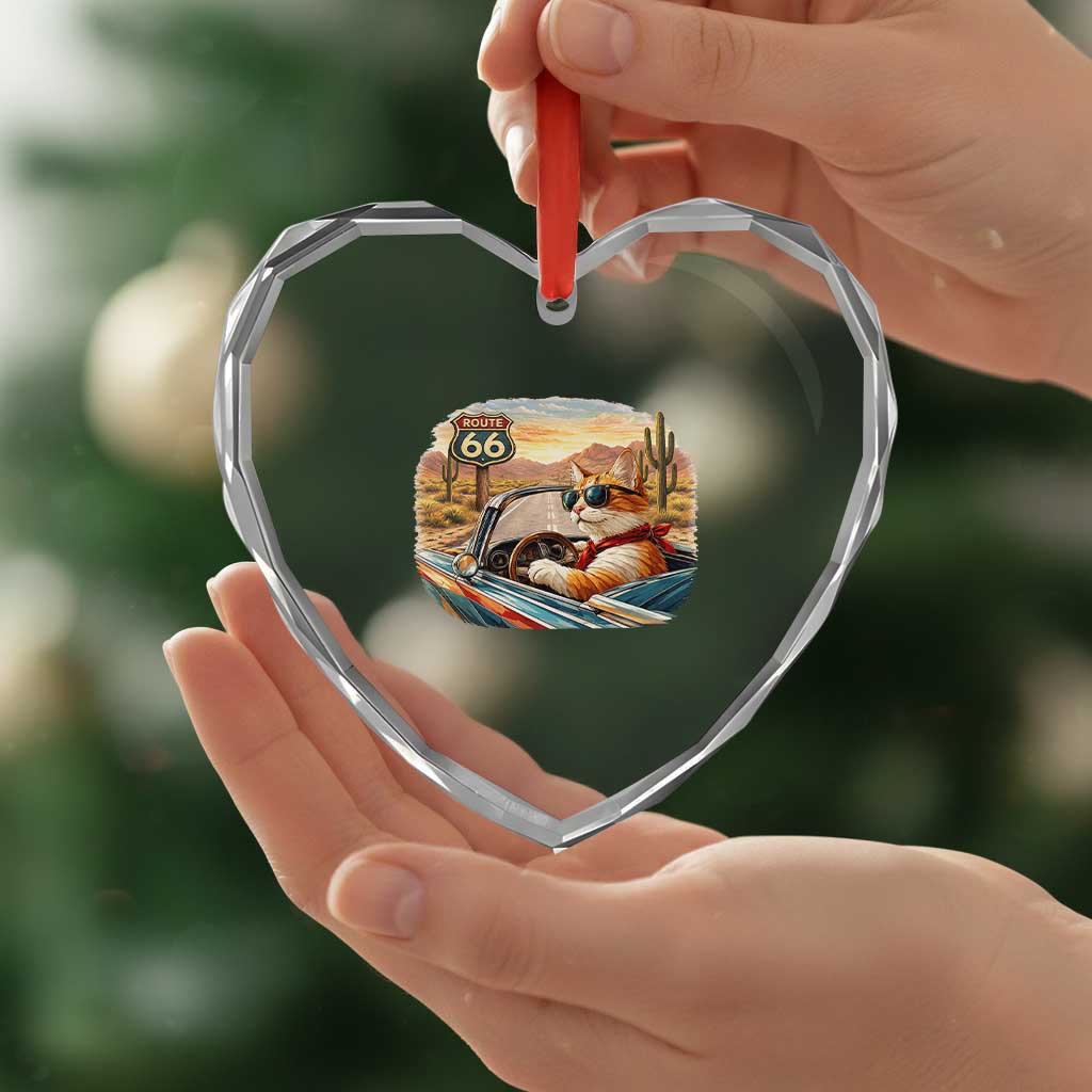 Route Highway 66 Cat Heart Crystal Glass Ornament Americana Road Trip
