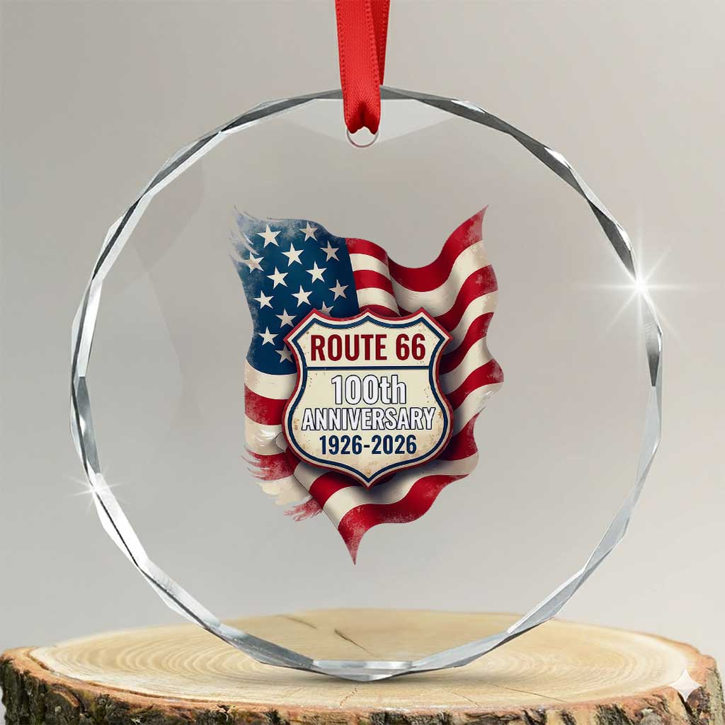 Route Highway 66 Centennial Crystal Glass Ornament Vintage American Flag Patriotic Gift