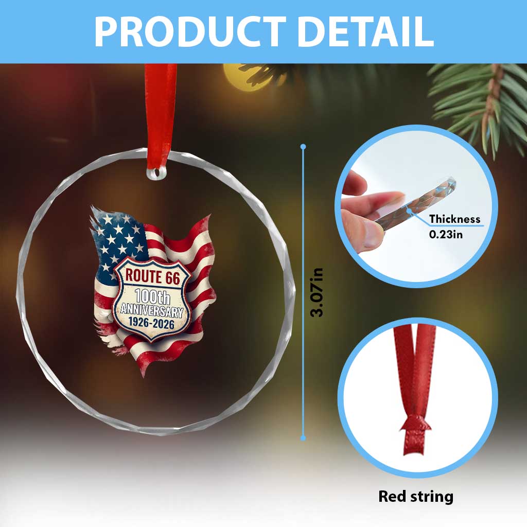 Route Highway 66 Centennial Crystal Glass Ornament Vintage American Flag Patriotic Gift