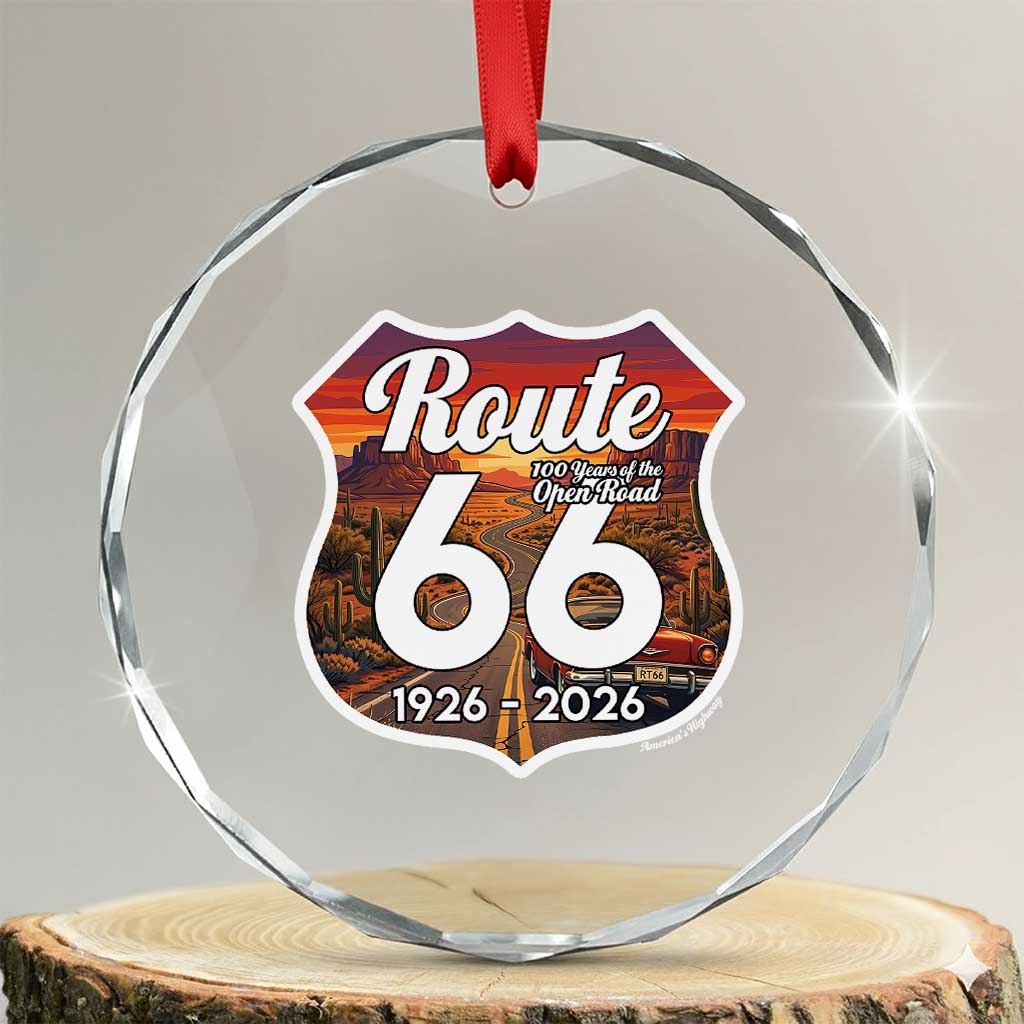 Route Highway 66 Centennial Crystal Glass Ornament Vintage Distressed Americas Highway