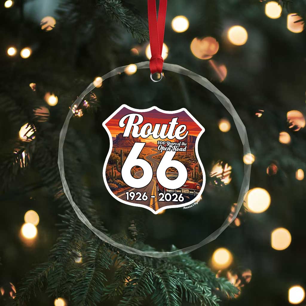 Route Highway 66 Centennial Crystal Glass Ornament Vintage Distressed Americas Highway