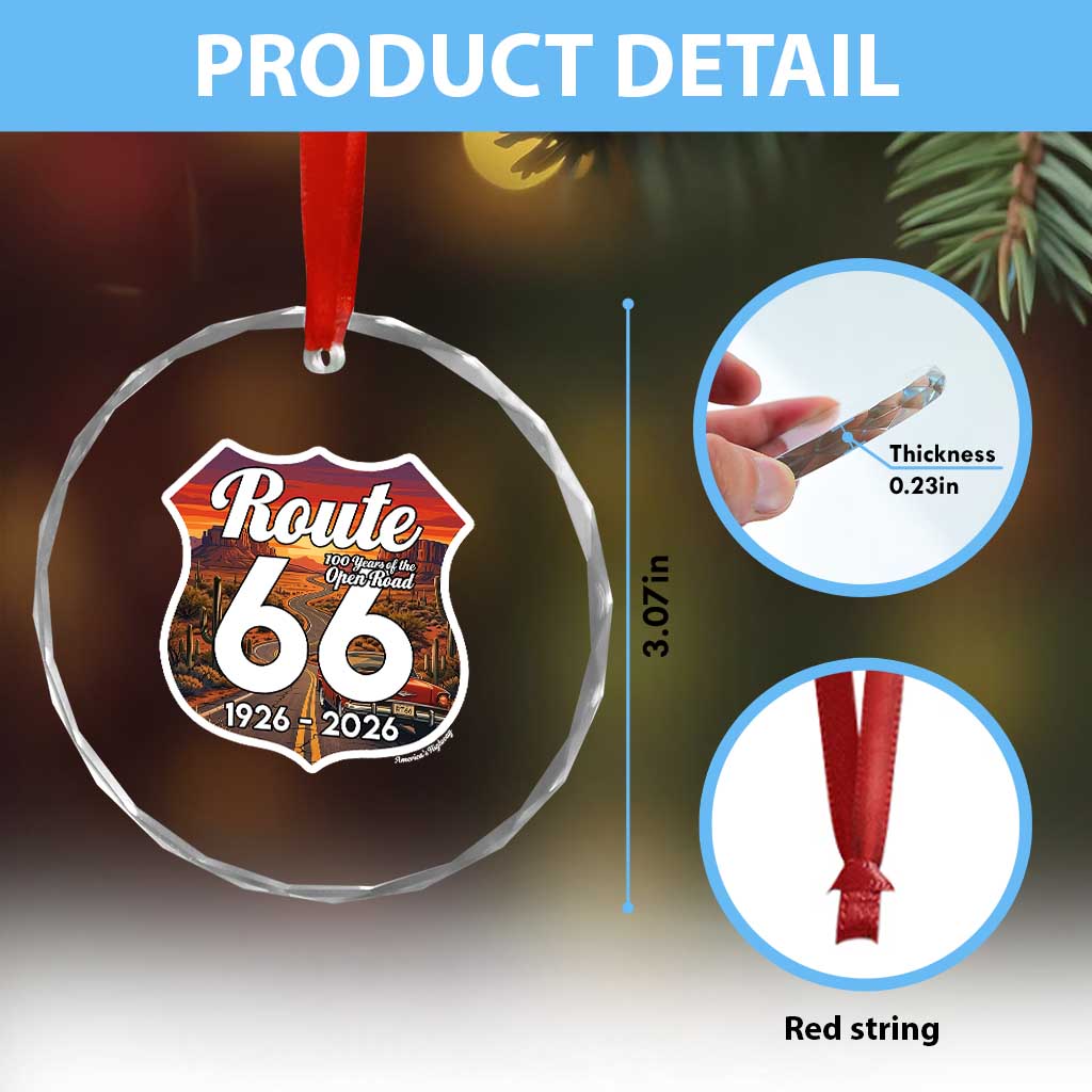 Route Highway 66 Centennial Crystal Glass Ornament Vintage Distressed Americas Highway