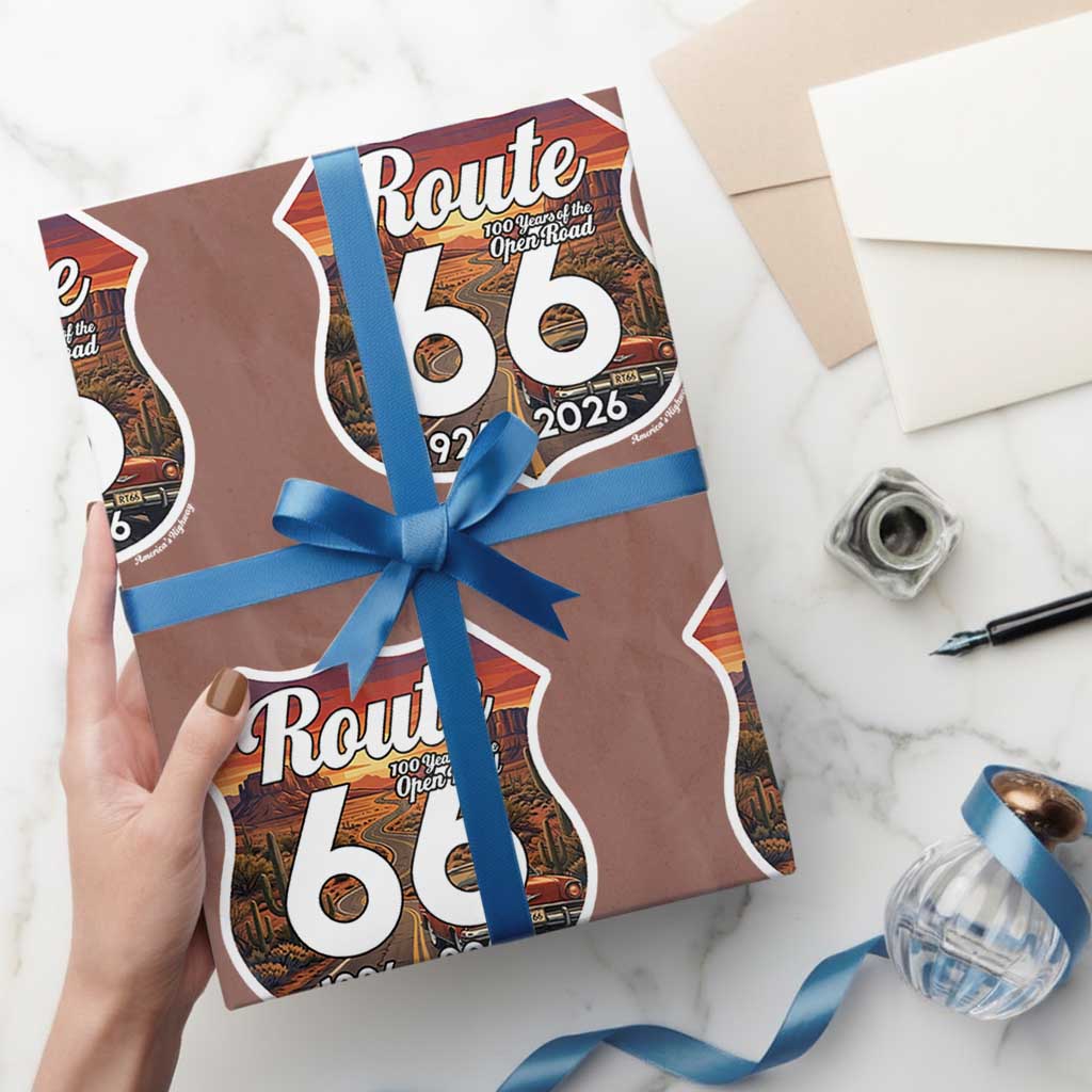 Route Highway 66 Centennial Wrapping Paper Roll Vintage Distressed Americas Highway