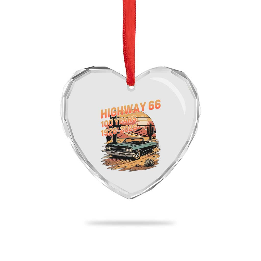 Route Highway 66 Centennial Heart Crystal Glass Ornament 100 Year Road Trip Adventure