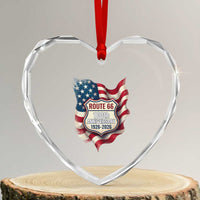 Route Highway 66 Centennial Heart Crystal Glass Ornament Vintage American Flag Patriotic Gift