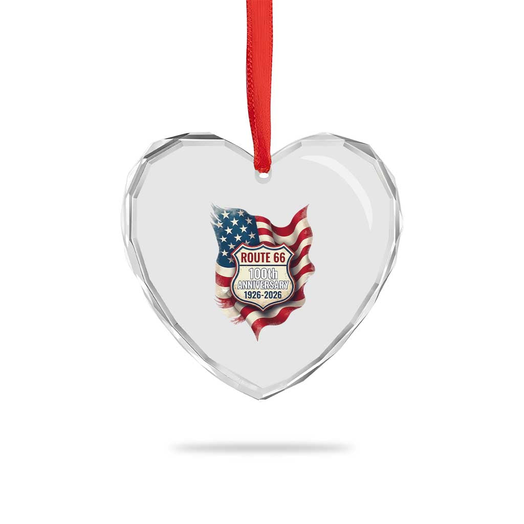Route Highway 66 Centennial Heart Crystal Glass Ornament Vintage American Flag Patriotic Gift