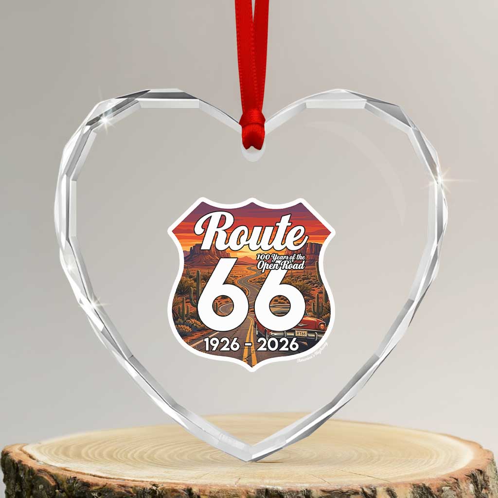 Route Highway 66 Centennial Heart Crystal Glass Ornament Vintage Distressed Americas Highway