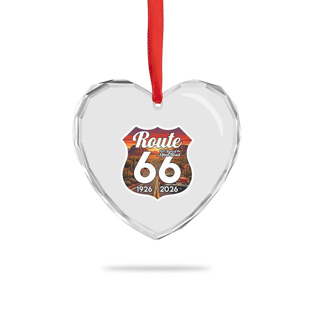 Route Highway 66 Centennial Heart Crystal Glass Ornament Vintage Distressed Americas Highway