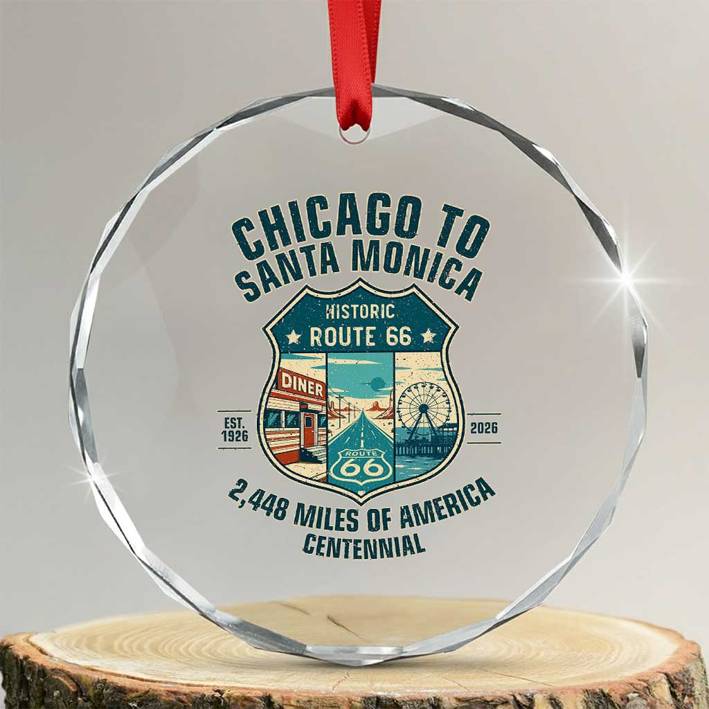 Route Highway 66 Chicago Santa Monica Vintage America Road Trip Crystal Glass Ornament