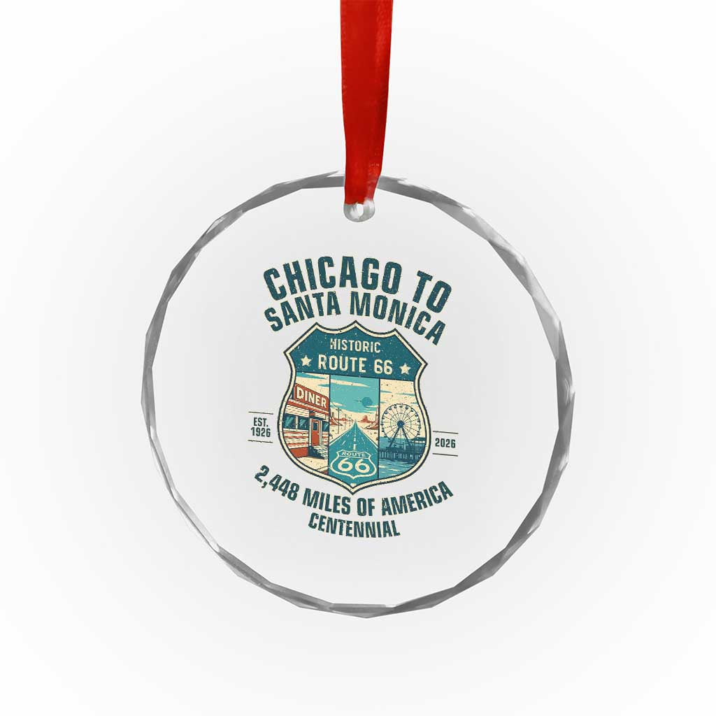 Route Highway 66 Chicago Santa Monica Vintage America Road Trip Crystal Glass Ornament