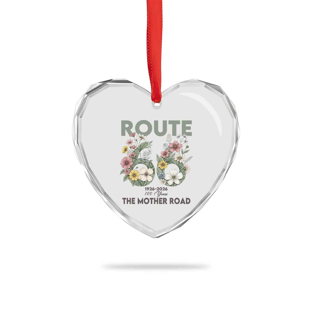 Route Highway 66 Heart Crystal Glass Ornament Floral Centennial 100 Year Anniversary