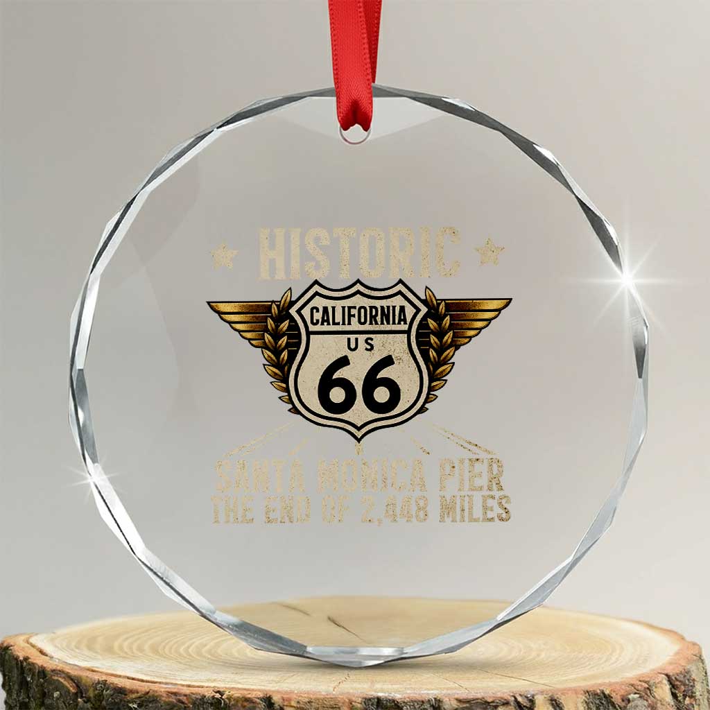 Route Highway 66 Historic California Santa Monica Pier Crystal Glass Ornament