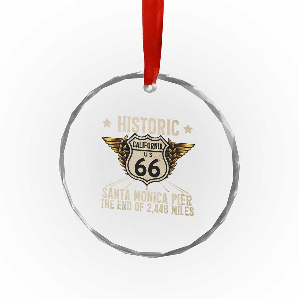 Route Highway 66 Historic California Santa Monica Pier Crystal Glass Ornament