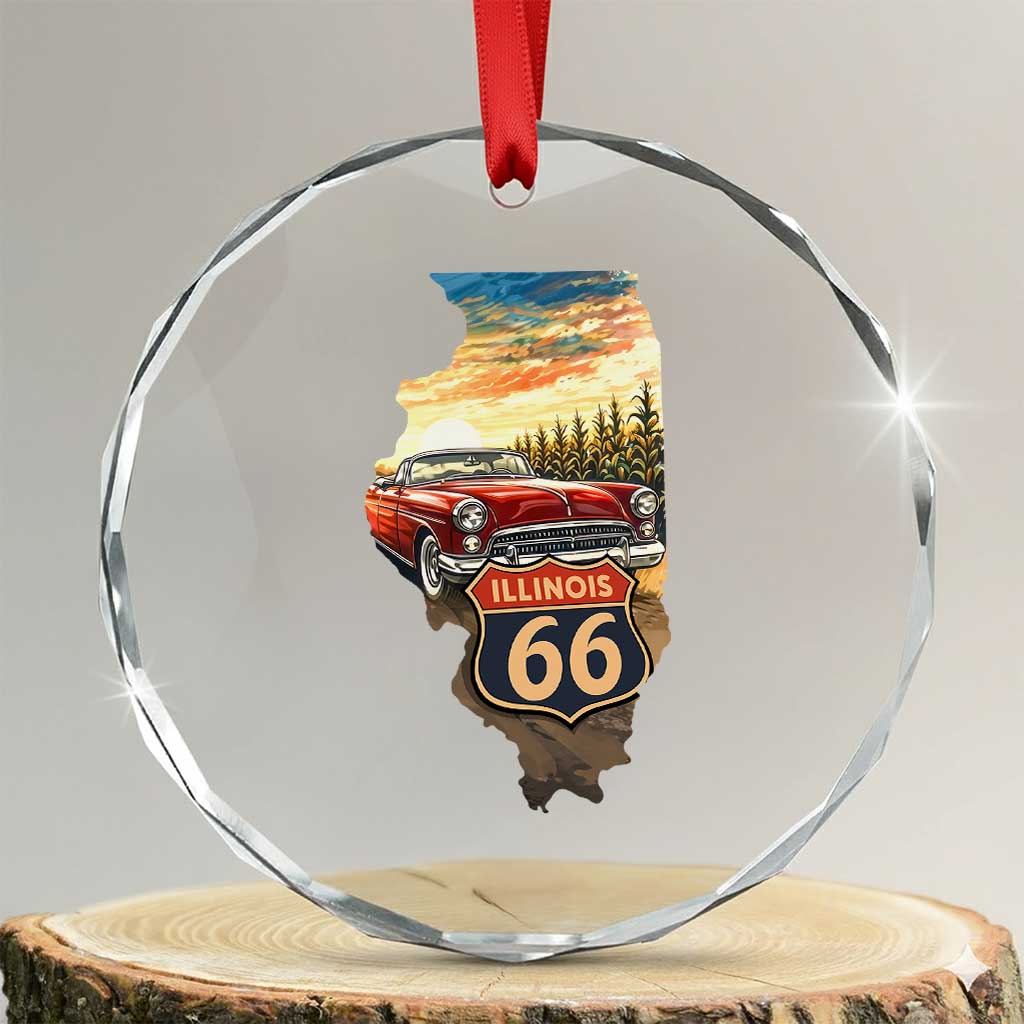 Route Highway 66 Illinois State Pride Crystal Glass Ornament Mother Road Travel Gift