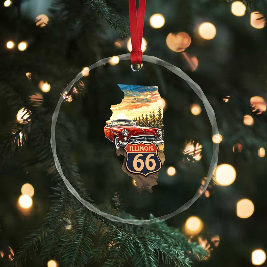 Route Highway 66 Illinois State Pride Crystal Glass Ornament Mother Road Travel Gift