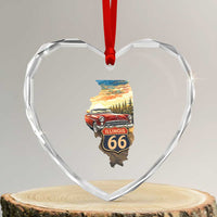 Route Highway 66 Illinois State Pride Heart Crystal Glass Ornament Mother Road Travel Gift