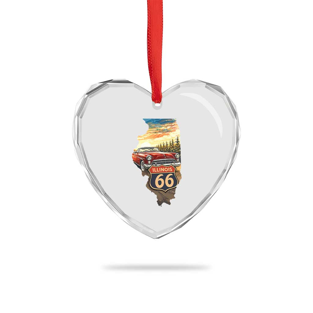 Route Highway 66 Illinois State Pride Heart Crystal Glass Ornament Mother Road Travel Gift