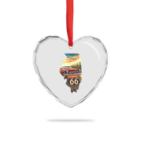 Route Highway 66 Illinois State Pride Heart Crystal Glass Ornament Mother Road Travel Gift