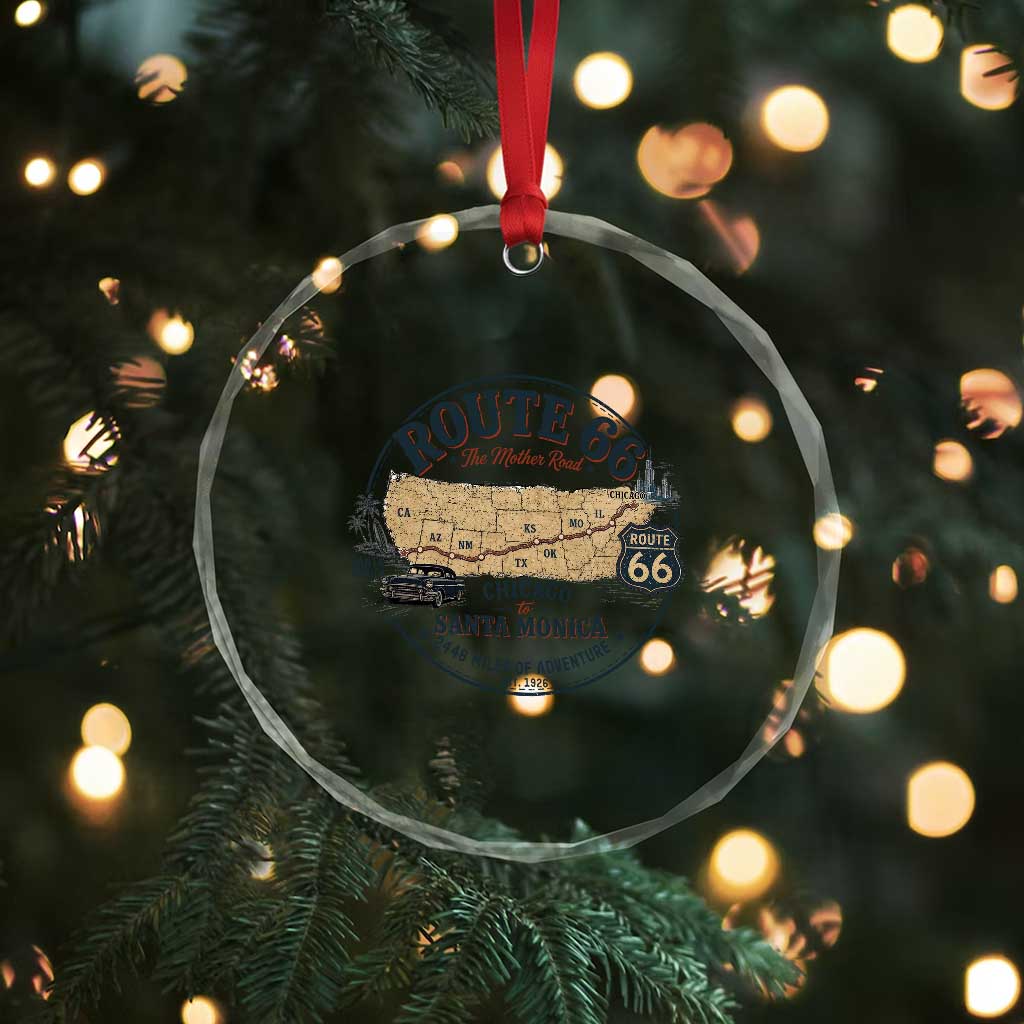 Route Highway 66 Map Chicago to Santa Monica Crystal Glass Ornament Vintage America Road Trip Americana