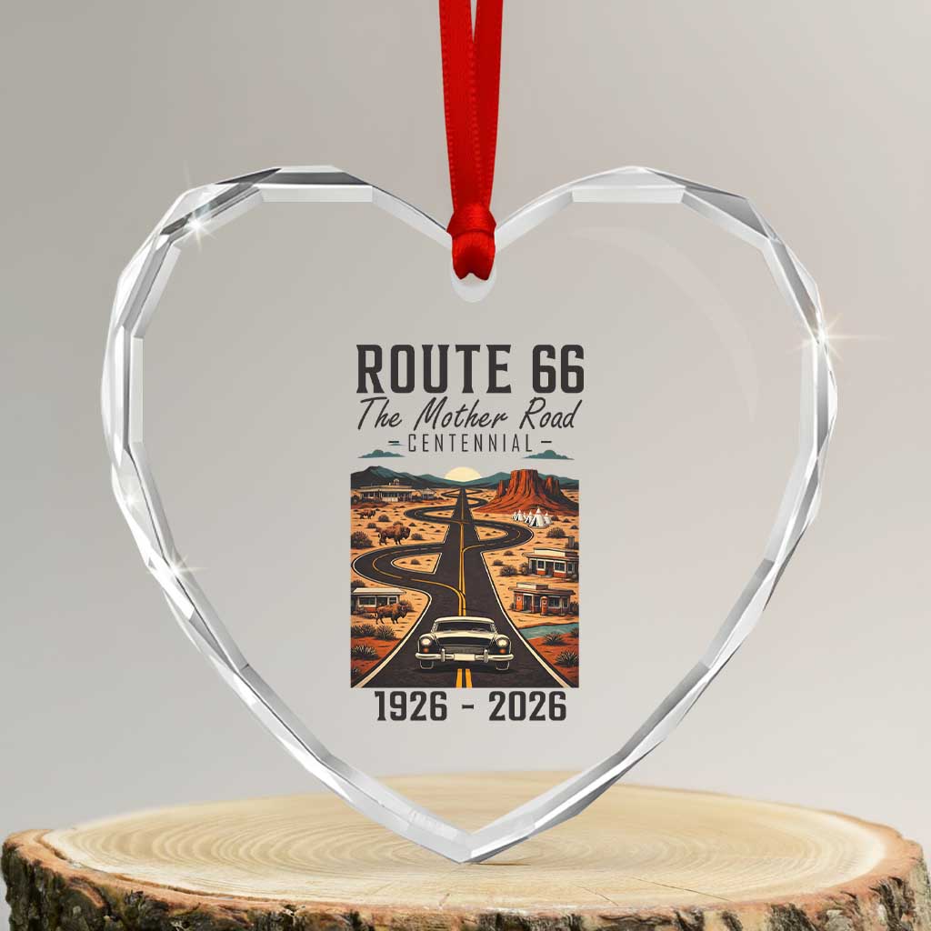 Route Highway 66 Mother Road Heart Crystal Glass Ornament Vintage Distressed Road Trip Adventure