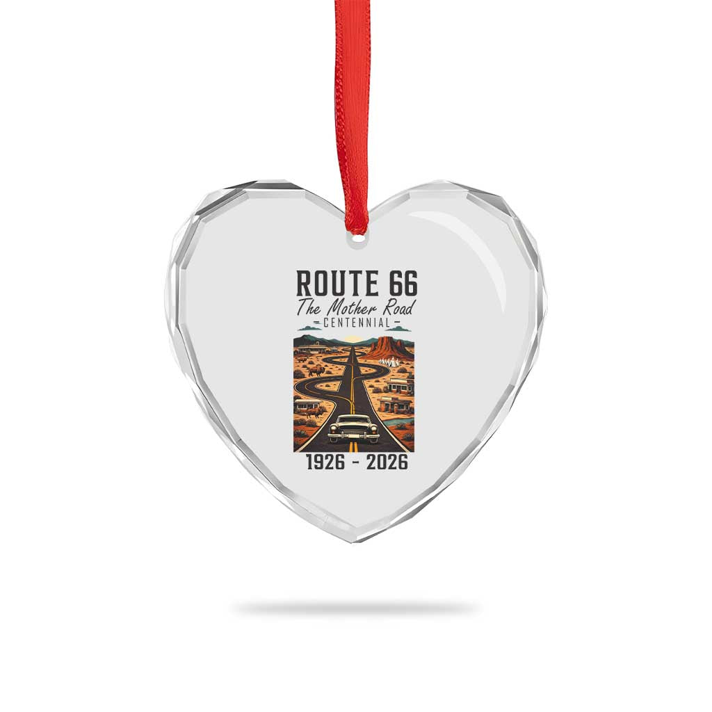 Route Highway 66 Mother Road Heart Crystal Glass Ornament Vintage Distressed Road Trip Adventure