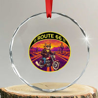 Route Highway 66 Motorcycle Cat Crystal Glass Ornament Open Road Adventure Neon