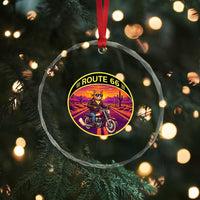 Route Highway 66 Motorcycle Cat Crystal Glass Ornament Open Road Adventure Neon
