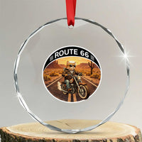 Route Highway 66 Motorcycle Cat Crystal Glass Ornament Road Trip Adventure