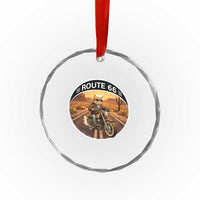 Route Highway 66 Motorcycle Cat Crystal Glass Ornament Road Trip Adventure