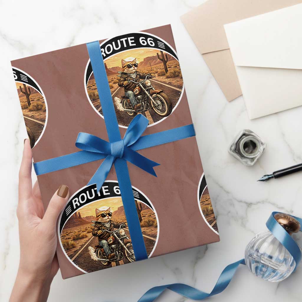 Route Highway 66 Motorcycle Cat Wrapping Paper Roll Road Trip Adventure