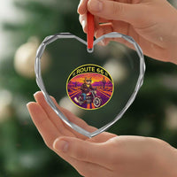 Route Highway 66 Motorcycle Cat Heart Crystal Glass Ornament Open Road Adventure Neon
