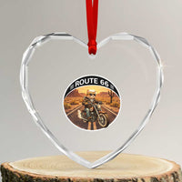 Route Highway 66 Motorcycle Cat Heart Crystal Glass Ornament Road Trip Adventure